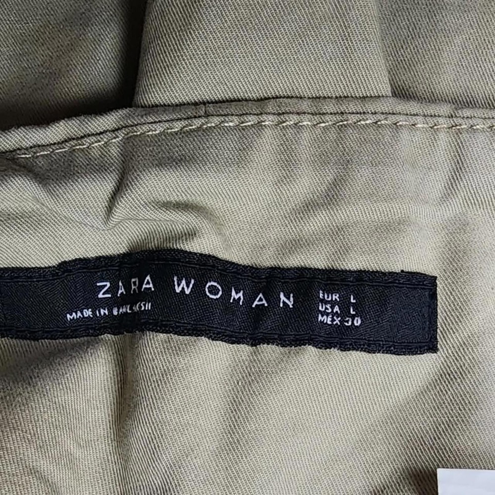 Zara Woman High Waisted Pleated Tapered Trousers Khaki Tan Size Large - Picture 6 of 6